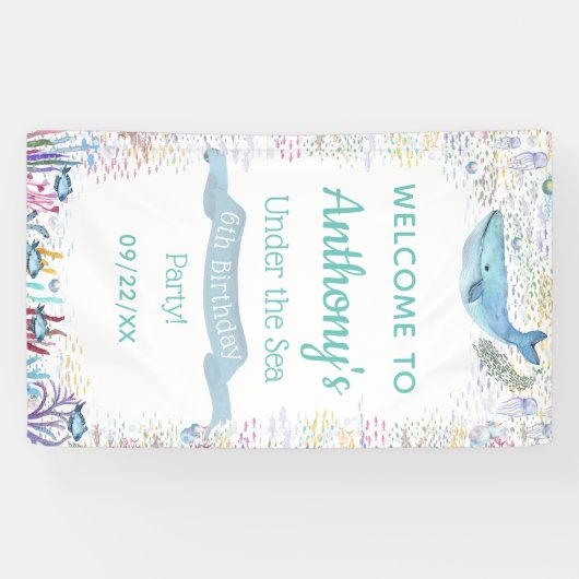 海の下で任意の年齢の誕生日パーティー歓迎 横断幕 (横)