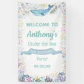 海の下で任意の年齢の誕生日パーティー歓迎 横断幕 (縦)