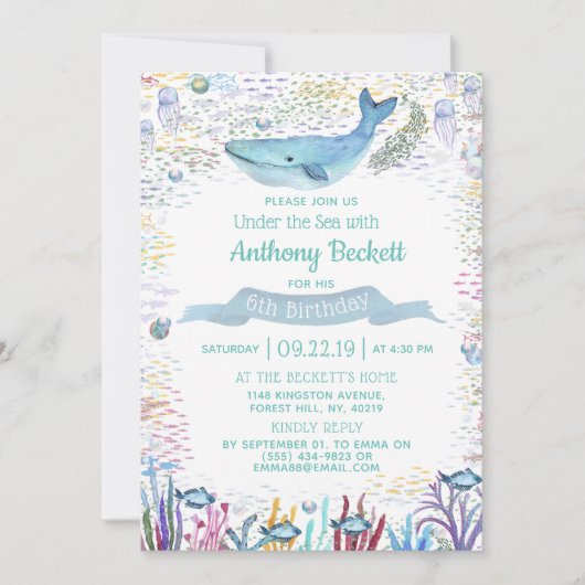 海の下で任意の年齢の誕生日招待状 招待状 (正面)