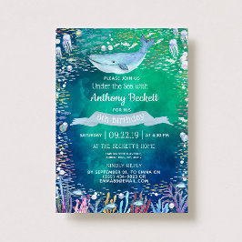 海の下で任意の年齢の誕生日招待状 招待状