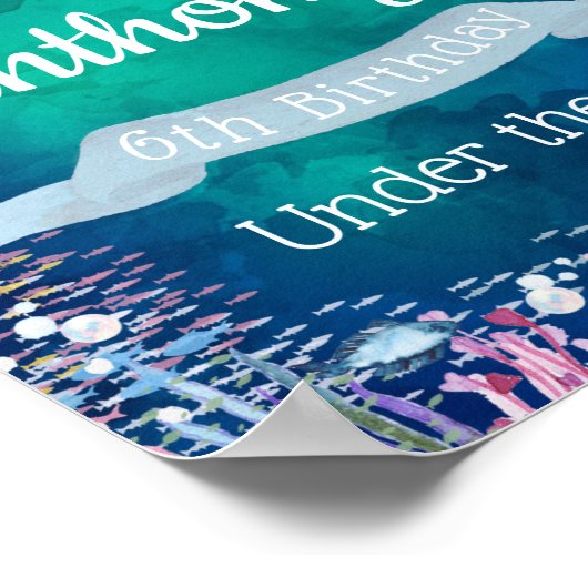 海の下で任意の年齢の誕生日歓迎サイン ポスター (角)