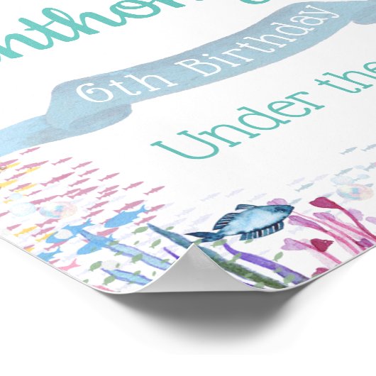 海の下で任意の年齢の誕生日歓迎サイン ポスター (角)