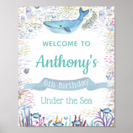 海の下で任意の年齢の誕生日歓迎サイン ポスター