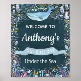 海の下で任意の年齢の誕生日歓迎サイン ポスター