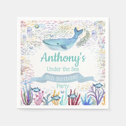 海の下で任意の年齢の誕生日 スタンダードカクテルナプキン (正面)