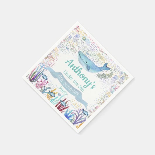 海の下で任意の年齢の誕生日 スタンダードカクテルナプキン (角)