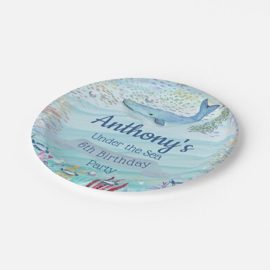 海の下で任意の年齢の誕生日 ペーパープレート (アングル)