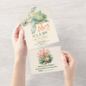 海の下で動物の海の赤ちゃんシャワー オールインワン招待状 (貼ってはがせる)