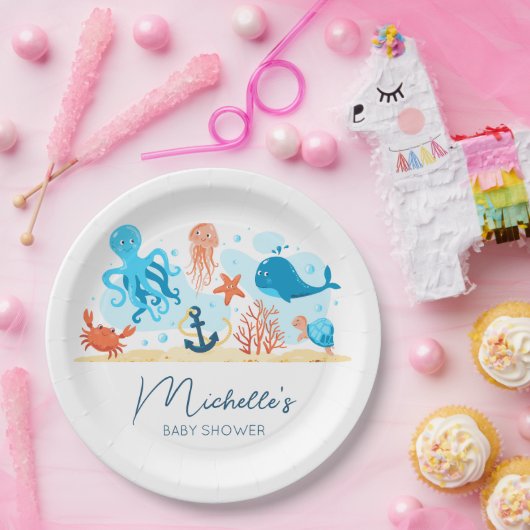 海の下で動物の海の赤ちゃんシャワー ペーパープレート (パーティー)