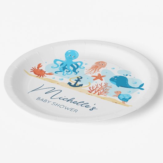 海の下で動物の海の赤ちゃんシャワー ペーパープレート (アングル)