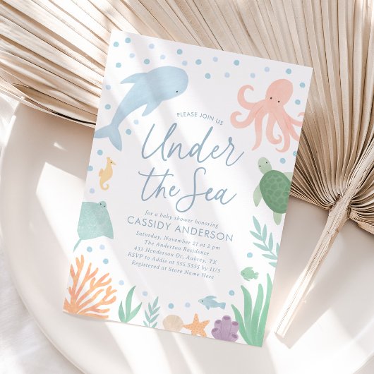 海の下で動物の海の赤ちゃんシャワー 招待状