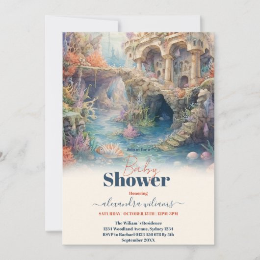海の下で動物の海の赤ちゃんシャワー 招待状 (正面)