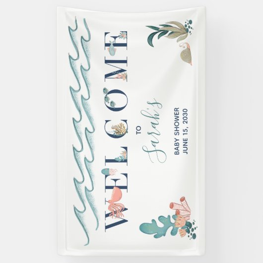 海の下で動物の海の赤ちゃんシャワー 横断幕 (縦)