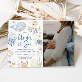 海の下で動物の男の子の海のシャワー写真 招待状