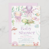 海の下で動物の紫の赤ちゃんシャワー 招待状 (正面/裏面)