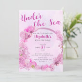 海の下で可愛いピンクの女の子1st誕生日パーティー 招待状 (スタンド正面)