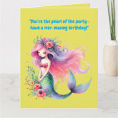 海の下で可愛い人魚の誕生日写真グリーティング カード (正面)