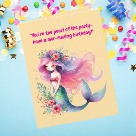 海の下で可愛い人魚の誕生日写真グリーティング カード