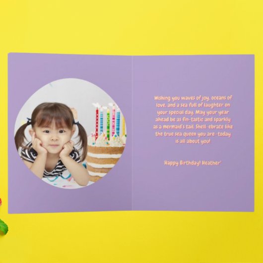 海の下で可愛い人魚の誕生日写真グリーティング カード