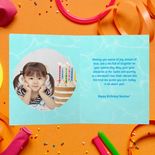 海の下で可愛い人魚の誕生日写真グリーティング カード