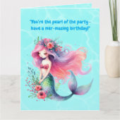 海の下で可愛い人魚の誕生日写真グリーティング カード (正面)