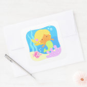 海の下で可愛い人魚シール スクエアシール (封筒)