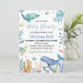 海の下で可愛い海動物の赤ちゃんシャワー 招待状 (スタンド正面)