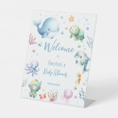 海の下で可愛い青い赤ちゃんシャワーへようこそ 台座サイン (正面)