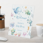 海の下で可愛い青い赤ちゃんシャワーへようこそ 台座サイン (インサイチュ)