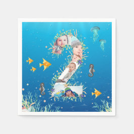 海の下で大きな2番目の誕生日の写真コラージュ スタンダードカクテルナプキン