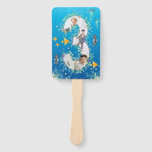 海の下で大きな3番目の誕生日の写真コラージュ ハンドファン