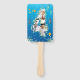 海の下で大きな4歳の誕生日の写真コラージュ ハンドファン