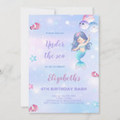 海の下で女の子のためのパーティーテールデザイン 招待状 (正面)