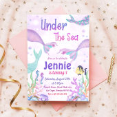 海の下で小さなパーティー人魚の誕生日パーティー 招待状