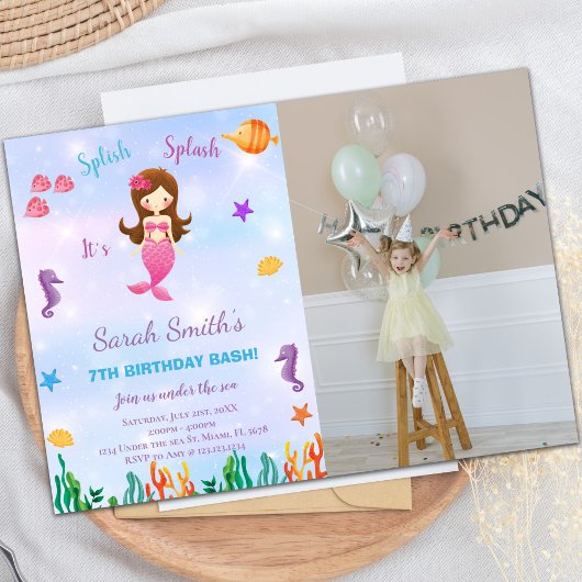 海の下で小さな人魚の招待状と写真 招待状