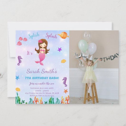 海の下で小さな人魚の招待状と写真 招待状 (正面)