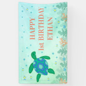 海の下で幸せな1歳誕生日カメ 横断幕 (縦)