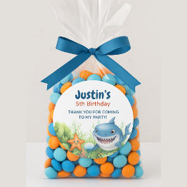 海の下で幸せ。サメ誕生日 ラウンドシール