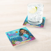 海の下で愛らしいマーメイド ガラスコースター (アングル)