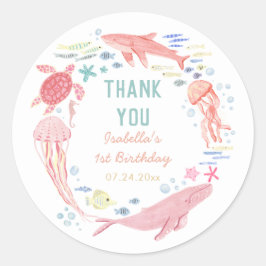 海の下で感謝1歳の誕生日 ラウンドシール