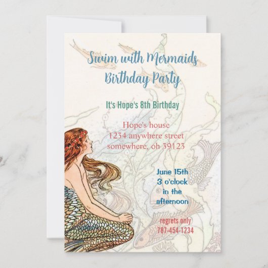 海の下で招待状マーメイド誕生日パーティー 招待状 (正面)