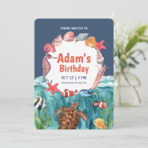 海の下で招待状,海動物誕生日