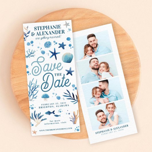 海の下で日付しおり写真を保存 招待状