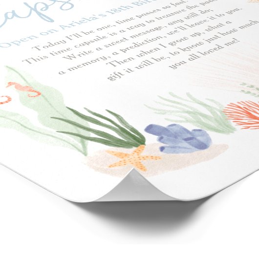 海の下で最初の誕生日タイムカプセルのサイン ポスター (角)