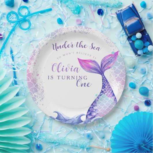 海の下で最初の誕生日パーティーかわいいピンクの青 ペーパープレート (パーティー)