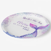 海の下で最初の誕生日パーティーかわいいピンクの青 ペーパープレート (アングル)