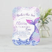海の下で最初の誕生日パーティーかわいいピンクの青 招待状 (スタンド正面)