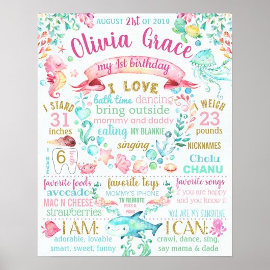 海の下で最初の誕生日パーティーのサイン ポスター (正面)