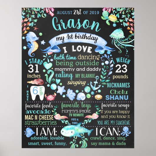 海の下で最初の誕生日パーティーのサイン ポスター (正面)
