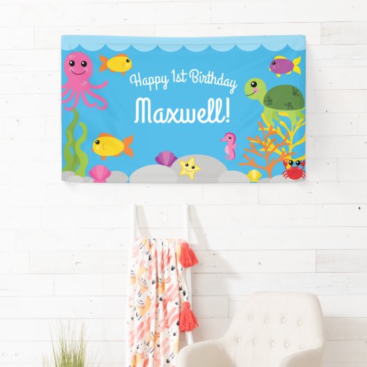 海の下で最初の誕生日パーティーバナーデコール 横断幕 (インサイチュ)